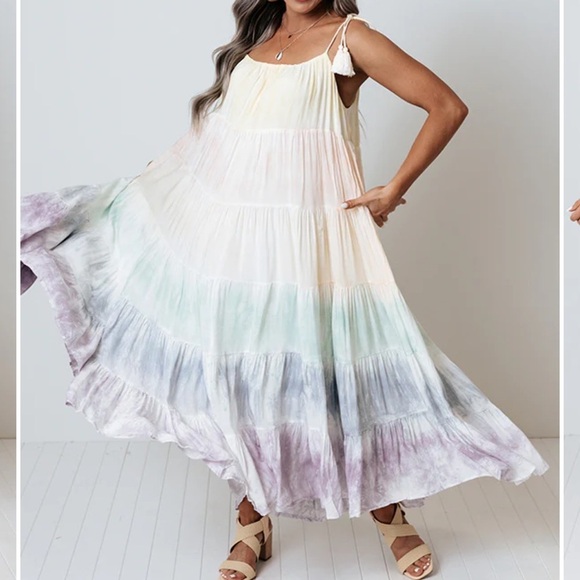 Storia Pastel Multicolored Tie-Dye Colorful Sundress Maxi Dress Size Medium - Picture 5 of 15